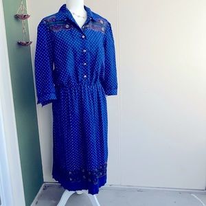Vintage 80s 90s Royal Blue Border Print Secretary Dress